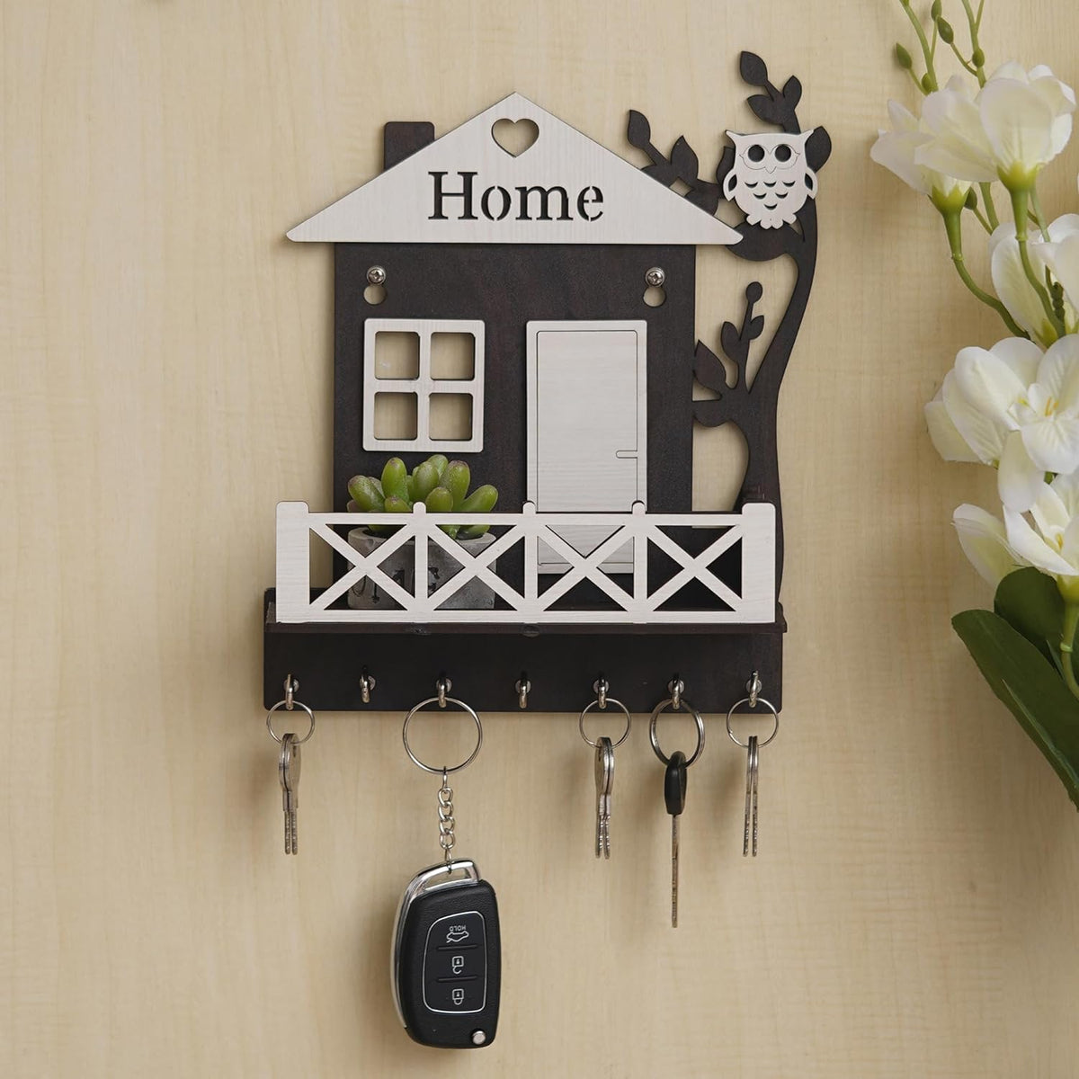 JaipurCrafts Premium Wooden House Keys Hanger with Owl