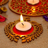 Load image into Gallery viewer, Webelkart Premium Wooden Peacock Shape Rangoli Shape Tealight Holder| Diwali Gift Item, Festival Decorative Item Tealight Candle Holder Multicolor Set Of 5