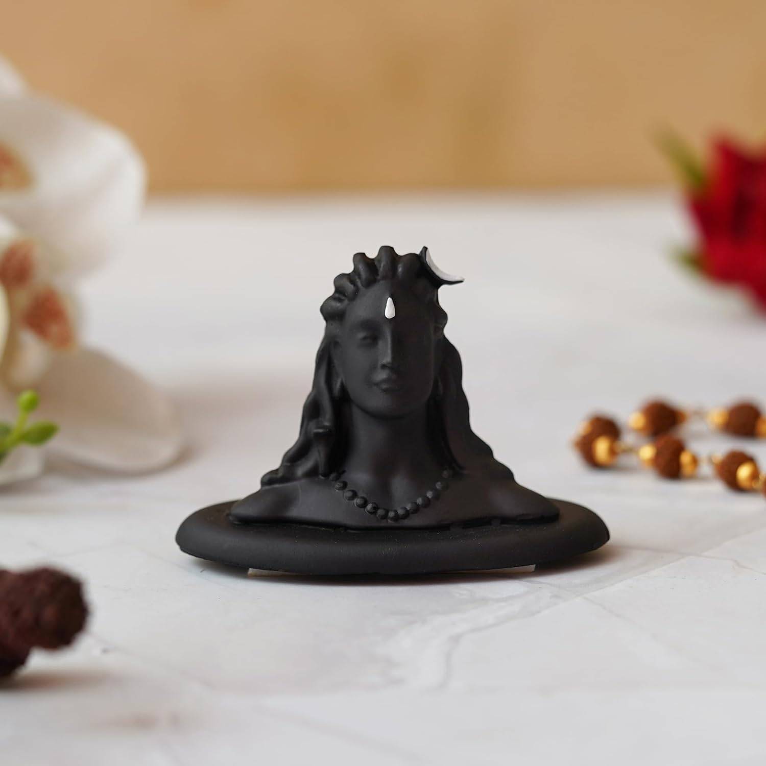 JaipurCrafts Premium Polyresin Adiyogi Shiva Statue for Home and Car Dashboard (Self Adhesive, Black, 2.5 in)