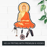 Load image into Gallery viewer, JaipurCrafts Premium Sitting Meditating Gautam buddha Printed Wooden key holder for home and office decor, keychain holder for home (multi, 9 inches)