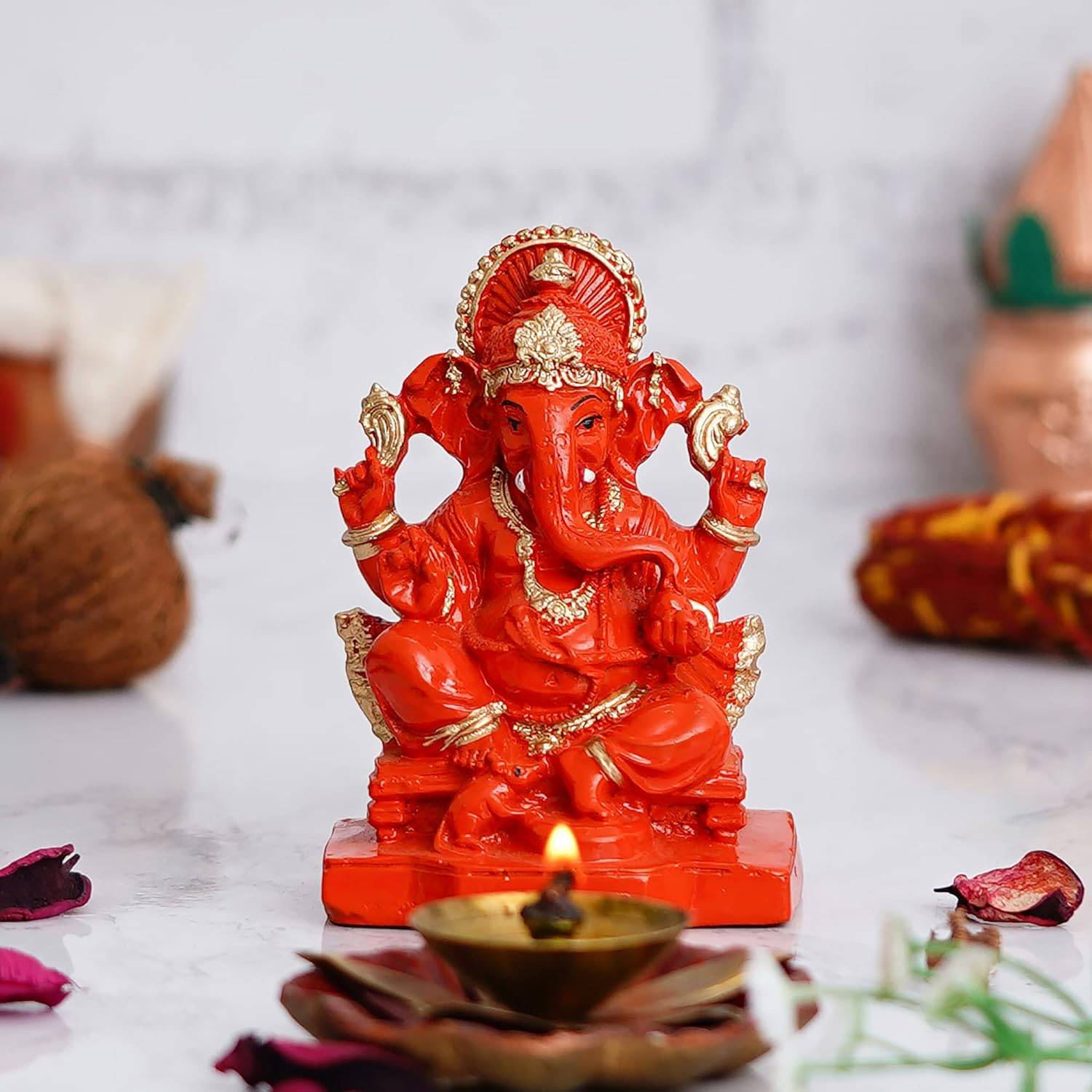 JaipurCrafts Polyresin Ganesha Statue for Car Dashboard Ganesha Murti Ganpati Idol Figurine for Home Temple| Ganesha Idol for Car Dashboard -Ganesha Idol for Home Decor Entrance (4 inches,Orange)