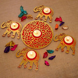 Load image into Gallery viewer, Webelkart Premium Elephant Rangoli Tealight Candle Holder Diwali Gift Item, Festival Decorative Item, Diwali Home Decoration Diya Pooja Decor Item (Set of 10) (Model-2)