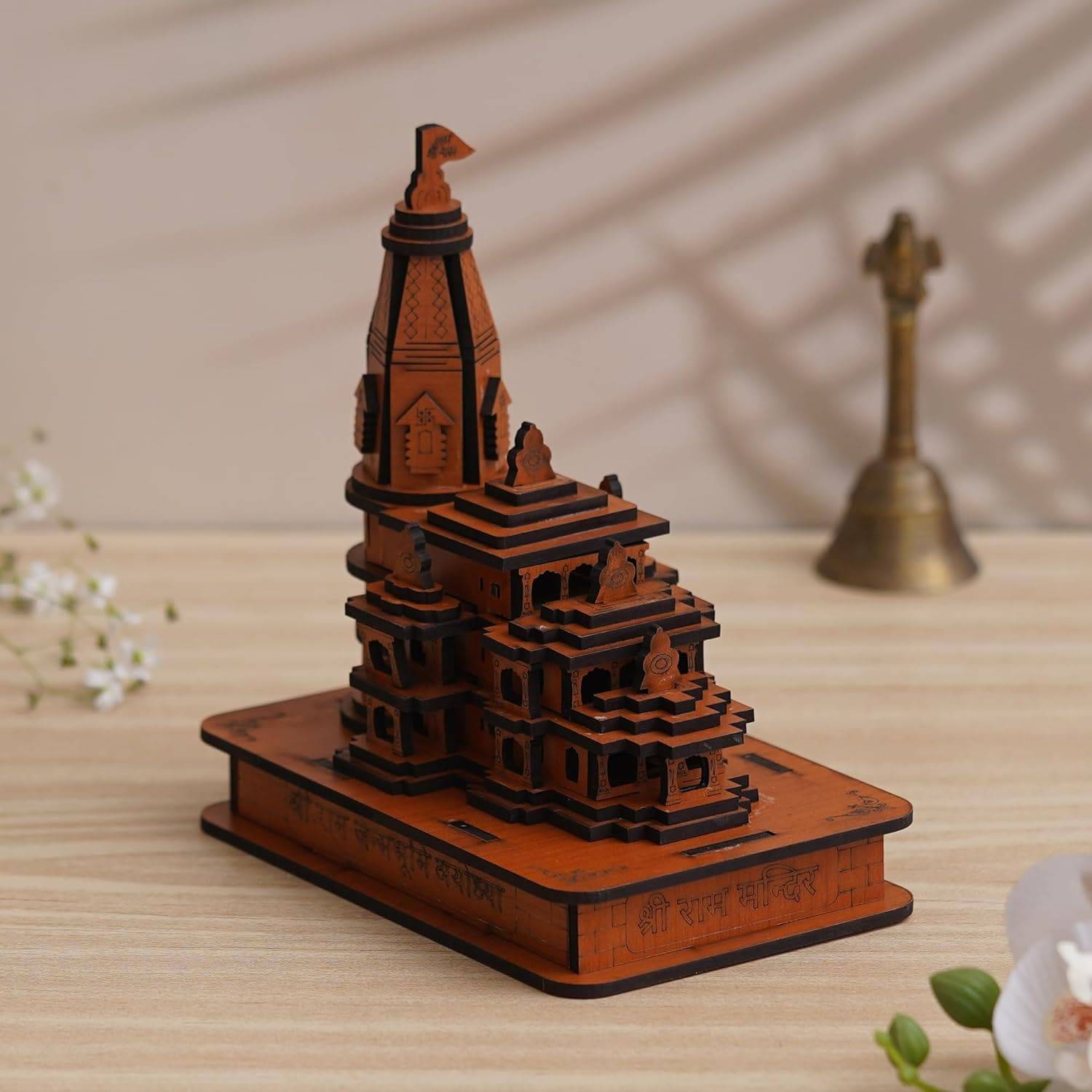 Webelkart Premium Ram Mandir Ayodhya Temple Plywood Mandir Pooja Room Home Decor Office/Home Temple Wooden (7" Inches) Wood Color