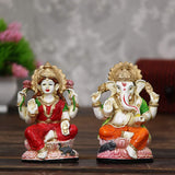 गैलरी व्यूवर में इमेज लोड करें, JaipurCrafts Premium Lord Laxmi Ganesha Idol Statue Showpiece for Home Pooja Decor and Temple/Laxmi Ganesha Idol for Diwali poojan (Set of 2-4 Inches)