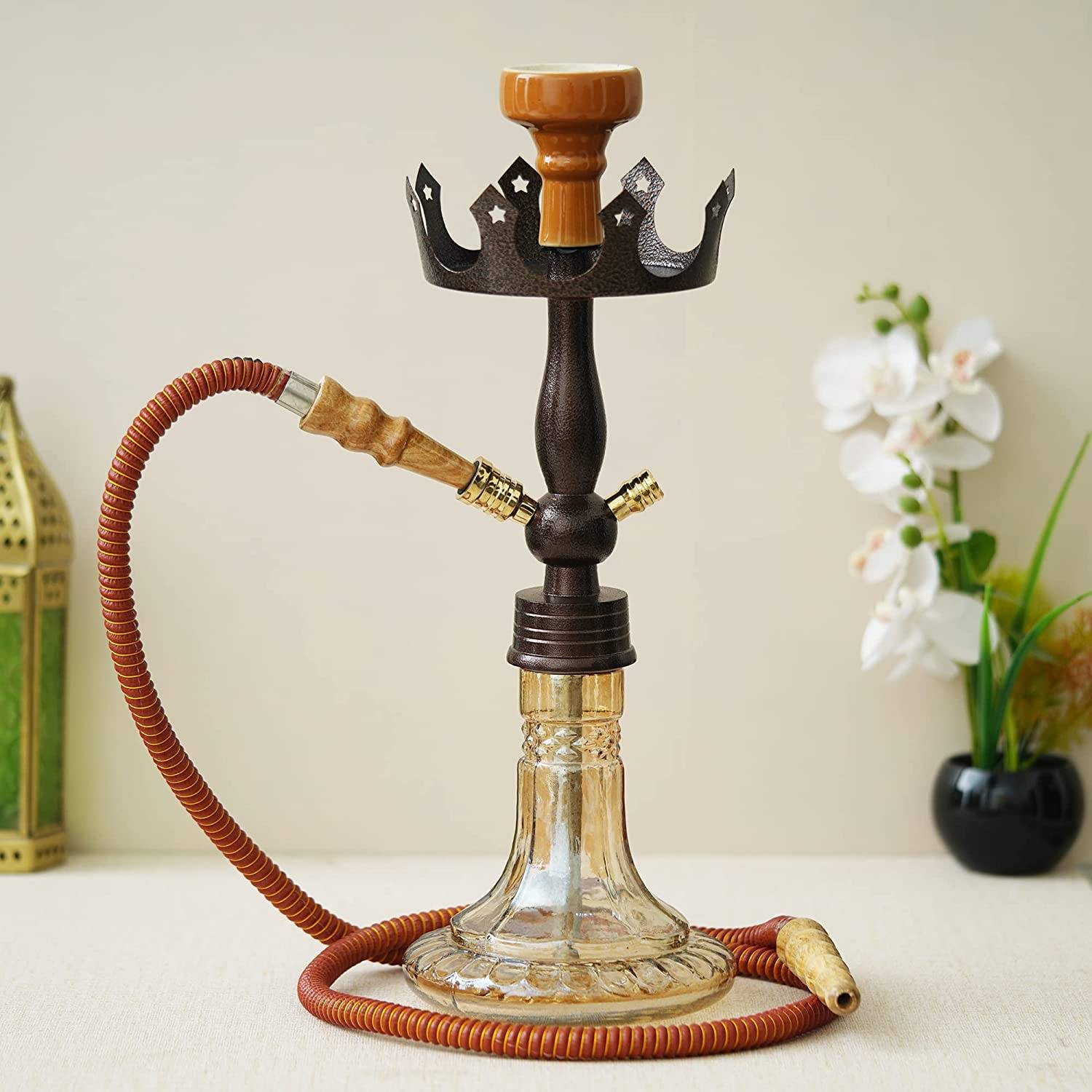 JaipurCrafts Premium King Designer D Base Style Red Brown Hookah Set (17 Inches)