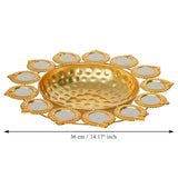 Load image into Gallery viewer, JaipurCrafts Premium Diya Shape Gold Plated Decorative Urli Bowl with Wax Candle for Home Decor Handcrafted Bowl Floating Flowers and Tea Light Candles for Diwali Decoration Items (14.17 Inches)