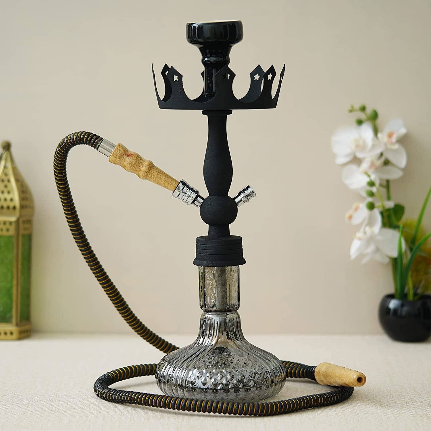 JaipurCrafts Antique King Designer Black Russian Hookah Set for Home Decor (17" Inches)