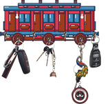 Load image into Gallery viewer, Webelkart retro train-shaped wooden key holder with colorful design and 7 hooks, ideal for home decor and gifting.