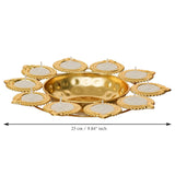 Load image into Gallery viewer, JaipurCrafts Premium Diya Shape Gold Plated Decorative Urli Bowl with Wax Candle for Home Decor Handcrafted Bowl Diwali Decor Item (10&quot; Inches)