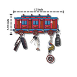 Load image into Gallery viewer, Webelkart retro train-shaped wooden key holder with 7 hooks, dimensions 12x5.50 inches, colorful design for home decor.