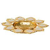 Load image into Gallery viewer, JaipurCrafts Premium Diya Shape Gold Plated Decorative Urli Bowl with Wax Candle for Home Decor Handcrafted Bowl Diwali Decor Item (10&quot; Inches)