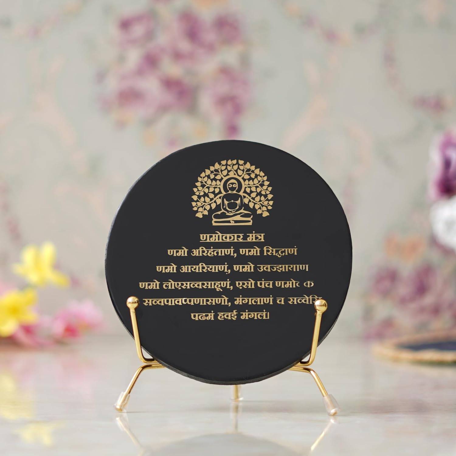 Webelkart Premium Handcrafted Namokar Mantra Art Frame with Stand Resin Home and Office Decor (7" Inches) (Namokar Mantra)