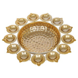 Load image into Gallery viewer, Webelkart Diya Shape Flower Decorative Urli Bowl for Home Handcrafted Bowl for Floating Flowers and Tea Light Candles Home,Office and Table Decor| Diwali Decoration Items for Home (14 Inches) - JaipurCrafts