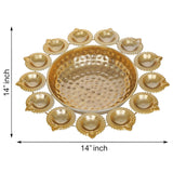 Load image into Gallery viewer, Webelkart Diya Shape Flower Decorative Urli Bowl for Home Handcrafted Bowl for Floating Flowers and Tea Light Candles Home,Office and Table Decor| Diwali Decoration Items for Home (14 Inches) - JaipurCrafts