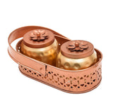 Load image into Gallery viewer, JaipurCrafts Premium Gold Basket With 2 Jar Dry Fruits Container Home/Office Decor| Table Decoration item | Diwali Decor Items| Serving Pots tylish Storage Box (8&quot; Inches)