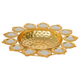 Load image into Gallery viewer, JaipurCrafts Premium Diya Shape Gold Plated Decorative Urli Bowl with Wax Candle for Home Decor Handcrafted Bowl Floating Flowers and Tea Light Candles for Diwali Decoration Items (14.17 Inches)