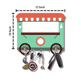 Load image into Gallery viewer, Retro food cart wooden key holder with 7 hooks, multicolor design, measuring 12x10 inches, perfect for home decor.