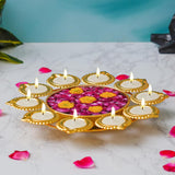 Load image into Gallery viewer, JaipurCrafts Premium Diya Shape Gold Plated Decorative Urli Bowl with Wax Candle for Home Decor Handcrafted Bowl Diwali Decor Item (10&quot; Inches)