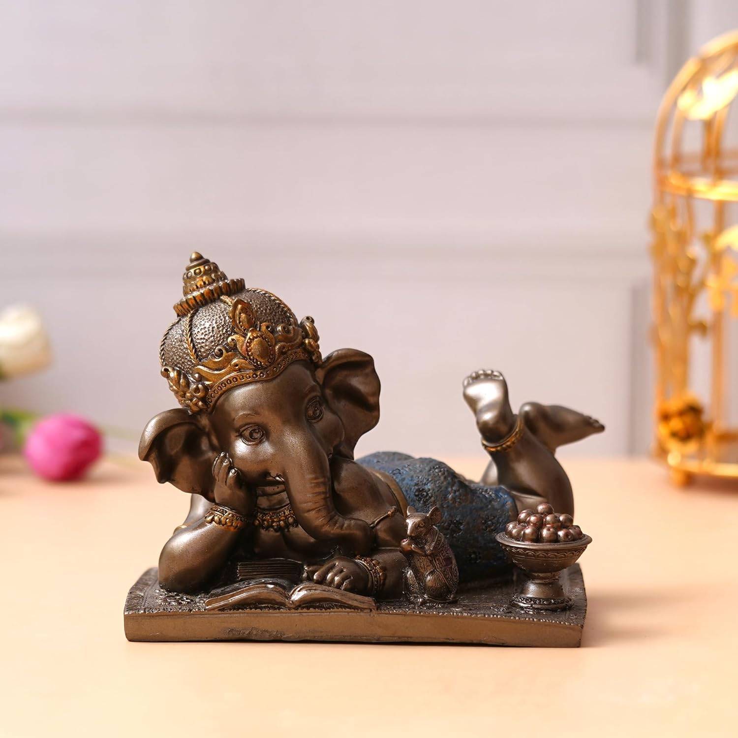 Webelkart Polyresin Book Reading Ganesha murti for Home,Ganesha Idol Statue Showpiece |Decoration Items for Home Decor|Table Decorative Gifts(6" Inches)