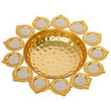 Load image into Gallery viewer, JaipurCrafts Premium Diya Shape Gold Plated Decorative Urli Bowl with Wax Candle for Home Decor Handcrafted Bowl Floating Flowers and Tea Light Candles for Diwali Decoration Items (14.17 Inches)