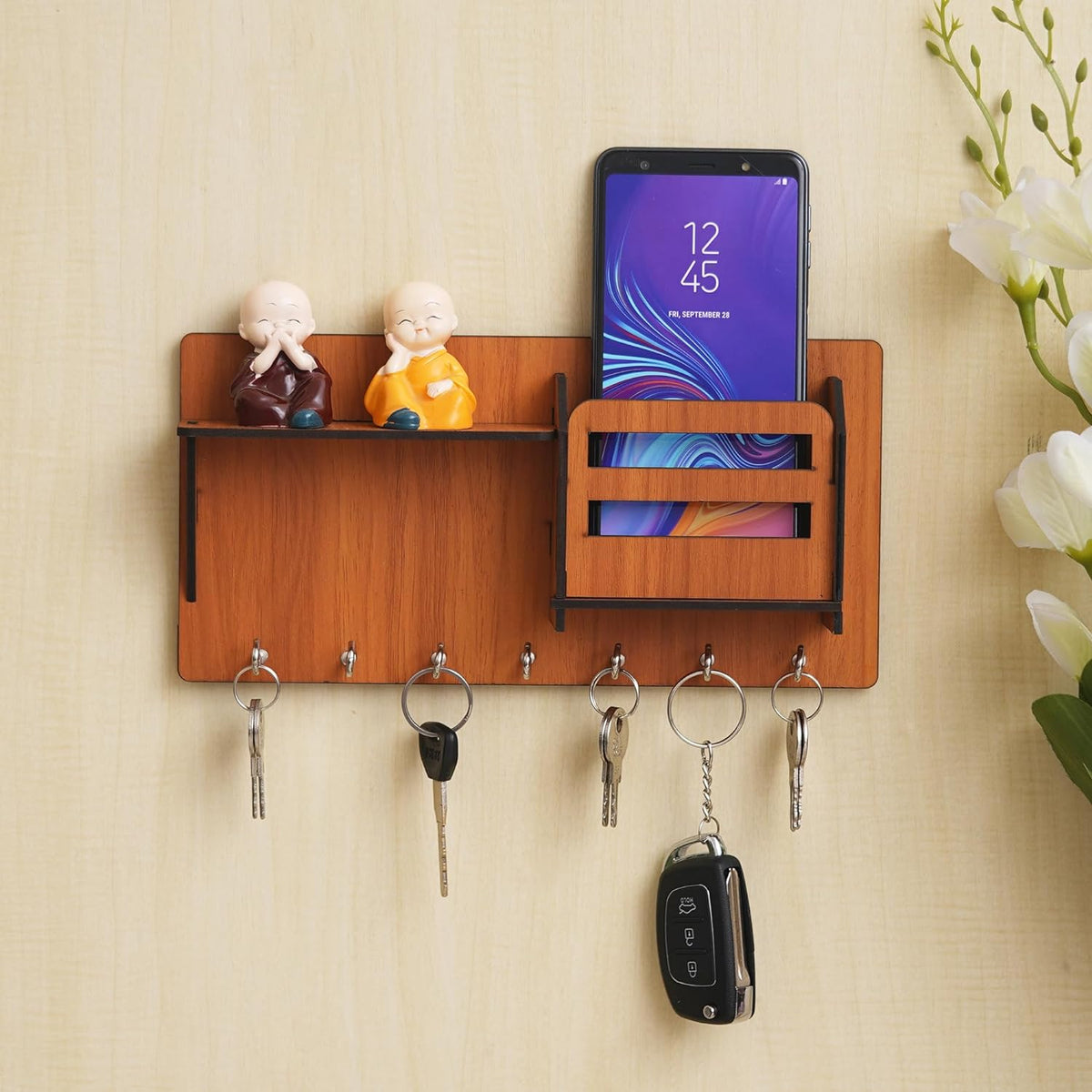 Webelkart Wooden Lotus Shape Key Holder with Wall Shelf, Key Holder with 5  Keys Hooks (Wood Color) Key Holder for HomeOffice Decor (Brown Color) at Rs  299.00, Jaipur