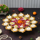 Load image into Gallery viewer, JaipurCrafts Premium Diya Shape Gold Plated Decorative Urli Bowl with Wax Candle for Home Decor Handcrafted Bowl Floating Flowers and Tea Light Candles for Diwali Decoration Items (14.17 Inches)