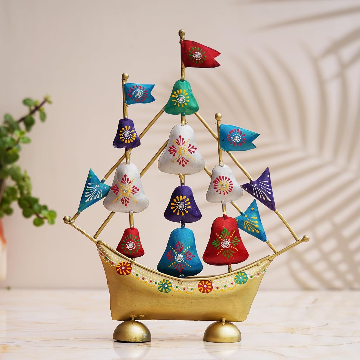 JaipurCrafts Premium Painted Metal Boat with Flags Vastu Showpiece | Ship Showpiece Home and Office Decor (15" Inches Multicolor)