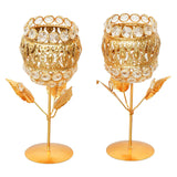 Load image into Gallery viewer, JaipurCrafts Premium Crystal Brass Rose Candle Holder for Diwali Decoration |Tealight Candle Holder for Table Decor - Gift Items for Home and Office Decor Set of 2(8.66&quot; Inches Gold)