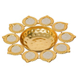 Load image into Gallery viewer, JaipurCrafts Premium Diya Shape Gold Plated Decorative Urli Bowl with Wax Candle for Home Decor Handcrafted Bowl Diwali Decor Item (10&quot; Inches)