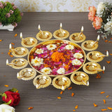 Load image into Gallery viewer, Webelkart Diya Shape Flower Decorative Urli Bowl for Home Handcrafted Bowl for Floating Flowers and Tea Light Candles Home,Office and Table Decor| Diwali Decoration Items for Home (14 Inches) - JaipurCrafts