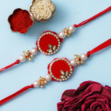 Load image into Gallery viewer, Webelkart Premium Set Of 2 Rakhi Combo for Bhaiya Bhabhi Rakhi for Brother and Bhabhi Rakhi Bracelet Rakhi Combo for Brother Rakshabandhan Gift for Brother With Roli Chawal Pack Red Rakhi