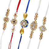 Load image into Gallery viewer, Webelkart Combo Of 4 Lumba Rakhi Set For Bhaiya Bhabhi | Rakhi for Brother Bhabhi And Kids Rakhi Lumba Floral Rakhi | Rakhi Gifts, Rakhi for Sister (Model-3)