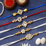 Load image into Gallery viewer, Webelkart Combo Of 4 Lumba Rakhi Set For Bhaiya Bhabhi | Rakhi for Brother Bhabhi And Kids Rakhi Lumba Floral Rakhi | Rakhi Gifts, Rakhi for Sister (Model-3)