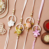 Load image into Gallery viewer, Webelkart Combo Of 4 Lumba Rakhi Set For Bhaiya Bhabhi | Rakhi for Brother Bhabhi And Kids Rakhi Lumba Floral Rakhi | Rakhi Gifts, Rakhi for Sister (Model-7)