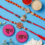 Load image into Gallery viewer, Webelkart Premium Combo Of 3 Rakhi For Brother Bhabhi With Shubh Labh StickerRakhi For Bhaiya Bhabhi | Lumba Rakhi for Home And Pooja Decor - Rakhi Gift