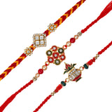 Load image into Gallery viewer, Webelkart Premium Combo Of 3 Rakhi For Brother Bhabhi With Shubh Labh StickerRakhi For Bhaiya Bhabhi | Lumba Rakhi for Home And Pooja Decor - Rakhi Gift