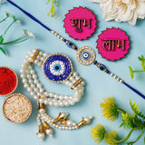 Load image into Gallery viewer, Webelkart Evil Eye Rakhi For Bhaiya Bhabhi With Shubh Labh Sticker |Rakhi For Bhaiya Bhabhi | Lumba Rakhi for Bhabhi |Rakhi For Brother and Sister Kids Rakhi Gift With Roli Chawal Pack