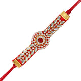 Load image into Gallery viewer, Webelkart Premium Kundan Rakhi For Bhaiya Bhabhi With Riddhi-Siddhi Sticker for Home Decor | Rakhi For Brother And Bhabhi |Lumba Rakhi For Bhabhi |Kids Rakhi With Roli Chawal Best Wishes Card