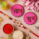 Load image into Gallery viewer, Webelkart Flower Designer Stone Rakhi For Brother With Shubh Labh Sticker |Rakhi For Brother Bhabhi | Lumba Rakhi for Bhabhi |Rakhi For Bhaiya Bhabhi Kids Rakhi Gift Rakhee