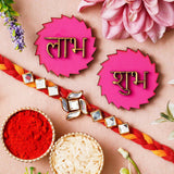 Load image into Gallery viewer, Webelkart Swastic Designer Rakhi For Brother With Shubh Labh Sticker |Rakhi For Brother Bhabhi | Lumba Rakhi for Bhabhi |Rakhi For Bhaiya Bhabhi Kids Rakhi Gift Rakhee