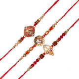 Load image into Gallery viewer, Webelkart Set Of 3 Designer Rakhi For Brother Bhabhi With Riddhi-Siddhi Sticker for Home Decor | Rakhi For Bhaiya Bhabhi |Lumba Rakhi For Bhabhi |Kids Rakhi With Roli Chawal Best Wishes Card