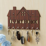 Load image into Gallery viewer, Webelkart Premium i Love My Home Wooden hut Shape Key Holder for Home and Living Room Decor - Key Holder for Office Decor (12 inches, Brown)