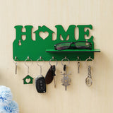 Load image into Gallery viewer, Webelkart Designer Home Keys Wooden Key Holder with 7 Hooks, Free Keychain (29 cm x 13.5 cm x 0.4 cm, Green) Key Stand Key Hanger