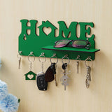 Load image into Gallery viewer, Webelkart Designer Home Keys Wooden Key Holder with 7 Hooks, Free Keychain (29 cm x 13.5 cm x 0.4 cm, Green) Key Stand Key Hanger