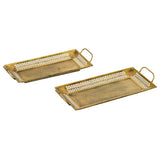 Load image into Gallery viewer, Webelkart Brass Serving Trays Modern Style with Handle Large, Medium Serving Tray, Snacks, Floating Flowers for Home Decoration Dining Table| Diwali and Home Decor Items (15.35&quot; Inches) Set of 2