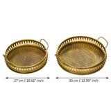 Load image into Gallery viewer, Webelkart Brass Round Serving Trays with Handle Large and Medium, Snacks, Floating Flowers for Home Decoration Dining Table| Diwali and Home Decor Items (13&quot; Inches) Set of 2