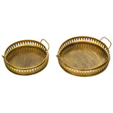 Load image into Gallery viewer, Webelkart Brass Round Serving Trays with Handle Large and Medium, Snacks, Floating Flowers for Home Decoration Dining Table| Diwali and Home Decor Items (13&quot; Inches) Set of 2