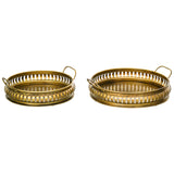 Load image into Gallery viewer, Webelkart Brass Round Serving Trays with Handle Large and Medium, Snacks, Floating Flowers for Home Decoration Dining Table| Diwali and Home Decor Items (13&quot; Inches) Set of 2