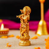 Load image into Gallery viewer, Webelkart Premium Small Krishna Idol Resin Cardashboard, Lord Krishan Statue, Gift Home and Office Decor, Krishna Figurine Showpiece (4&quot; Inches Gold)