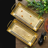 Load image into Gallery viewer, Webelkart Brass Serving Trays Modern Style with Handle Large, Medium Serving Tray, Snacks, Floating Flowers for Home Decoration Dining Table| Diwali and Home Decor Items (15.35&quot; Inches) Set of 2